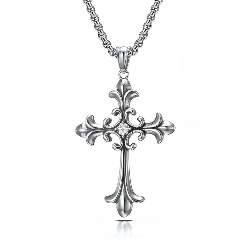 Men'S Accessories Trending - Gotik Vintage Gümüş Renk Çapraz Kolye