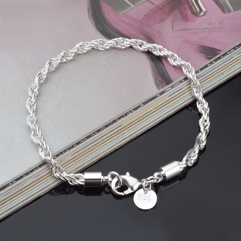 Men Accessories Singapore - 4MM Gümüş Kaplama Bükülmüş Halat Bilezik