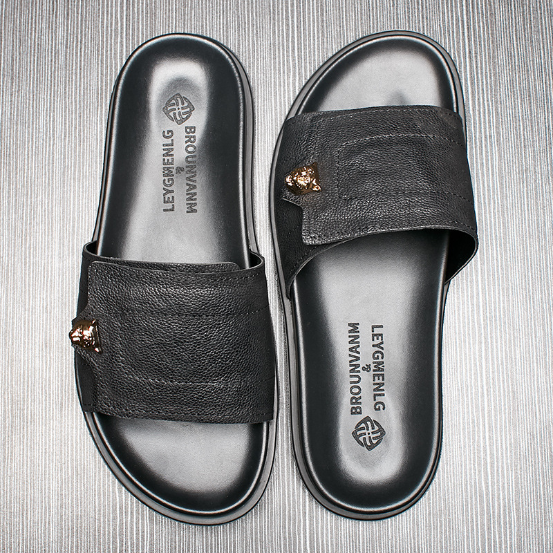 Men'S Accessories Leather - 2025 yeni hakiki deri terlik Metal